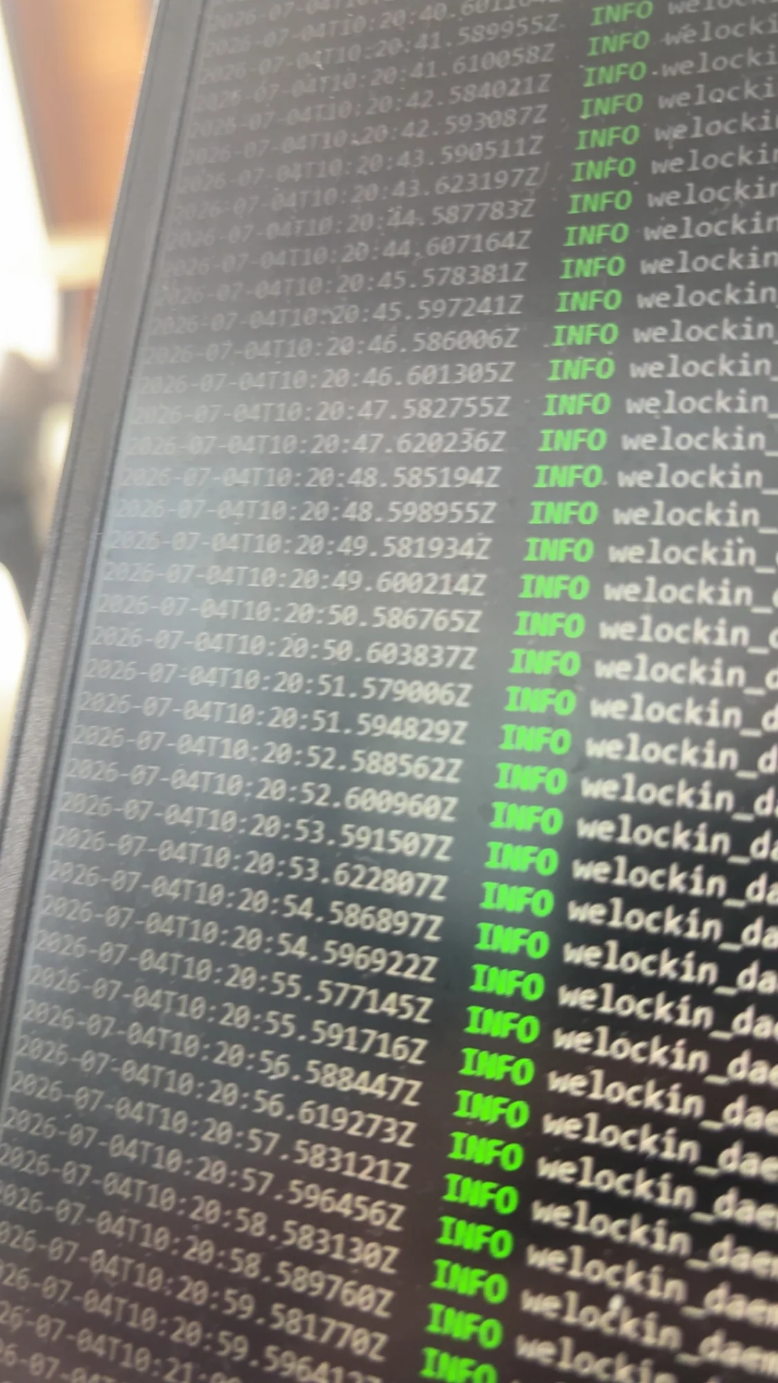Close-up of a screen showing WeLockIn runtime logs
