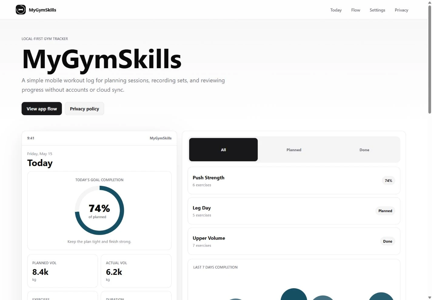 Aperçu de la page d’accueil de MyGymSkills